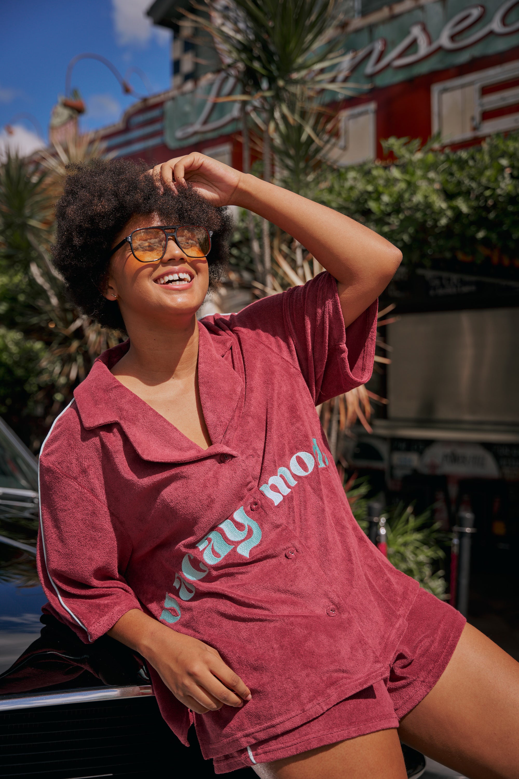 Vacay Mode Oversized Terry button up shirt