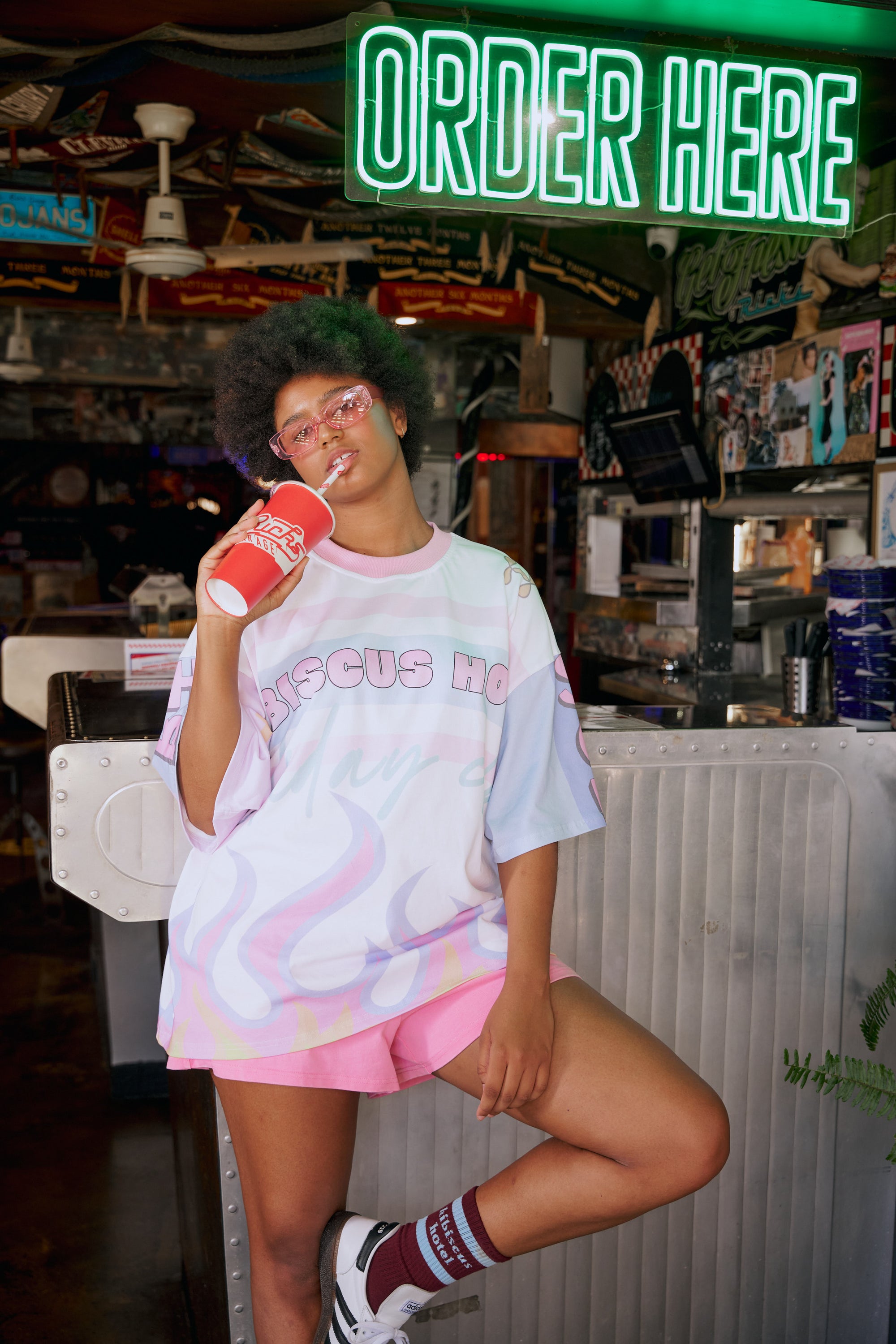 Candy Pink Acid Wash Shorts