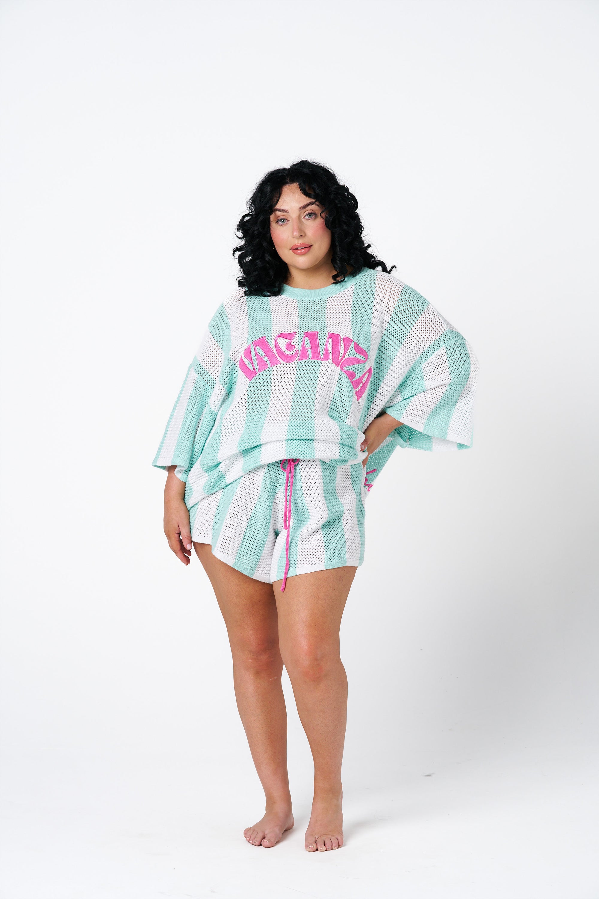 Vacanza  Mint + White Stripe Shorts